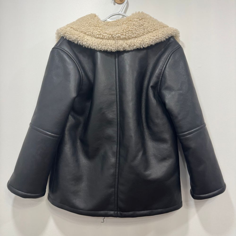 We The Free Black Faux Leather Shearling Jacket with Cream Trim - Picture 8 of 12